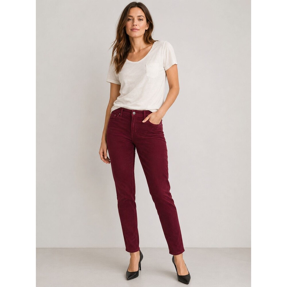 NWT AG Adriano Goldschmied Farrah Skinny Pants Burgundy Velvet High Rise Size 29
